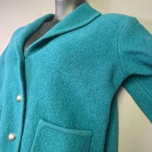 Norm Thompson Petite Teal 100% Wool Shawl Collar Button Cardigan Jacket PL